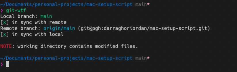 output of git-wtf showing current state of files