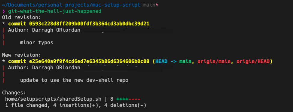 output of git-wthjh showing last command