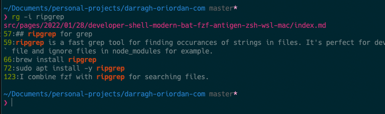 showing a search for the term ripgrep with ripgrep