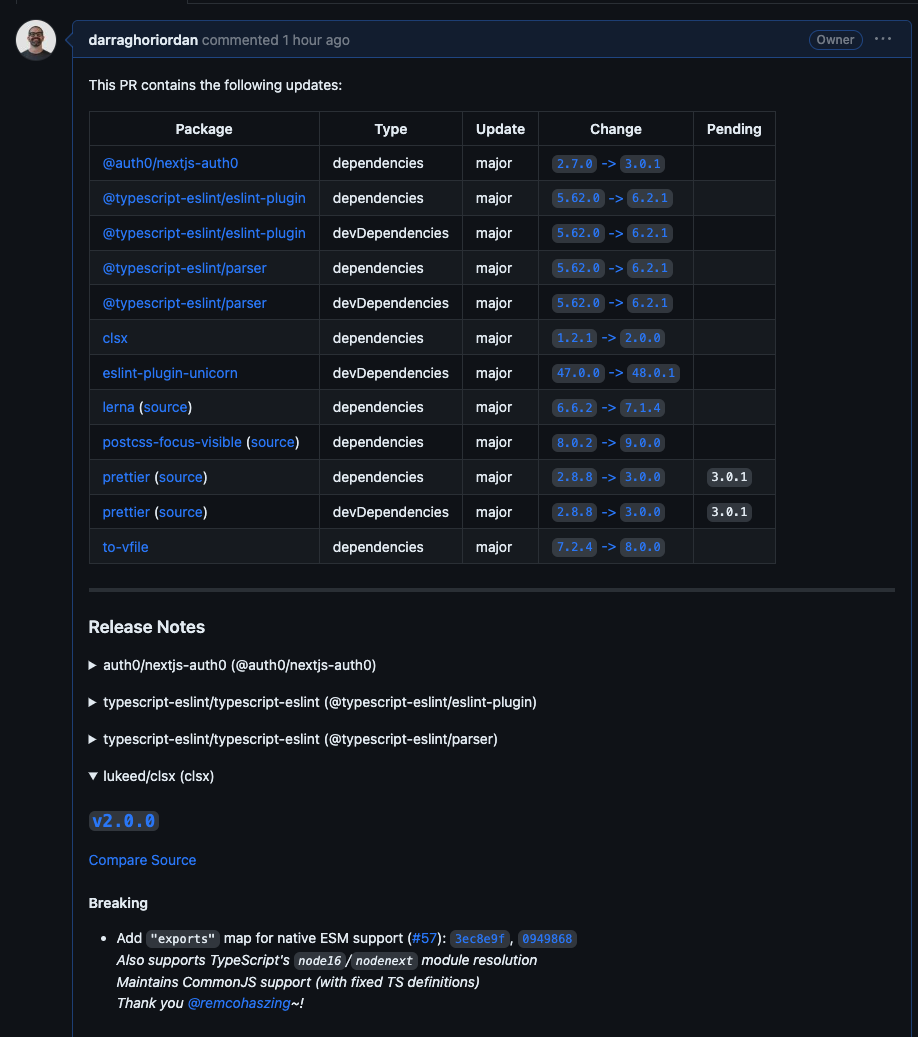 Renovate detailed PR